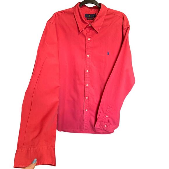 Ralph Lauren Logo Shirt Button Down Long Sleeve Cotton Twill Red Blue Size XXL - Picture 5 of 14
